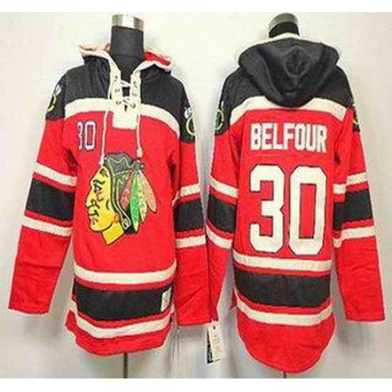 Chicago Blackhawks 30 Ed Belfour Red Lace-Up NHL Jersey Hoodies